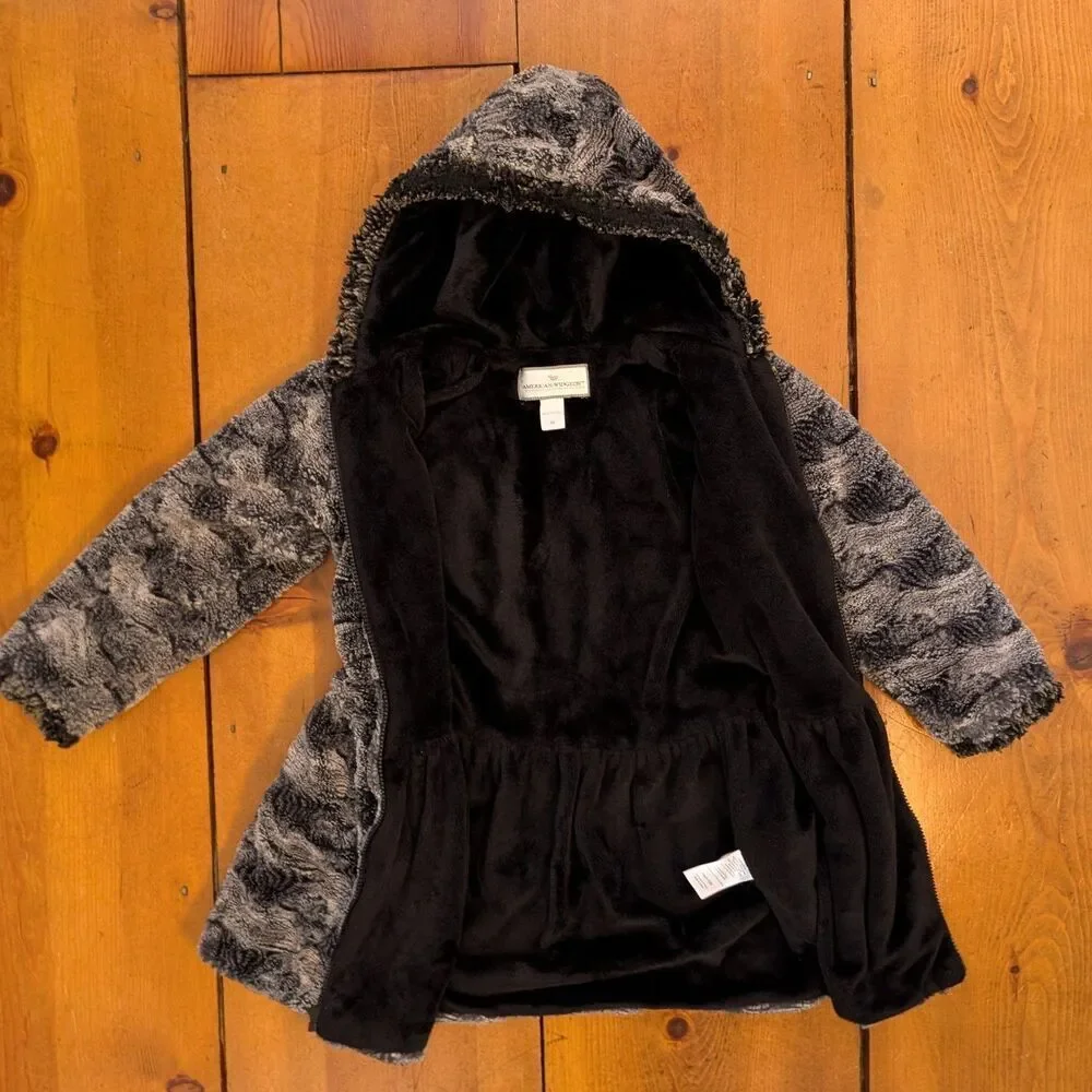 American Widgeon Coat Girls 7 Faux Fur Hooded Fleece Zip Jacket Warm Winter
